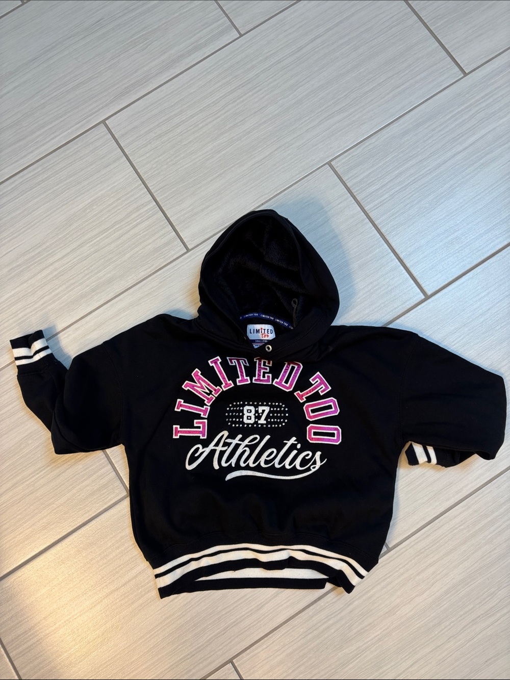 Limited Too Black Hoodie with Pink and White Athletic Logo super soft & comfy